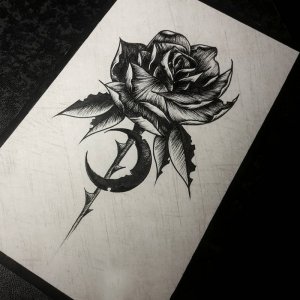 玫瑰月亮纹身手稿